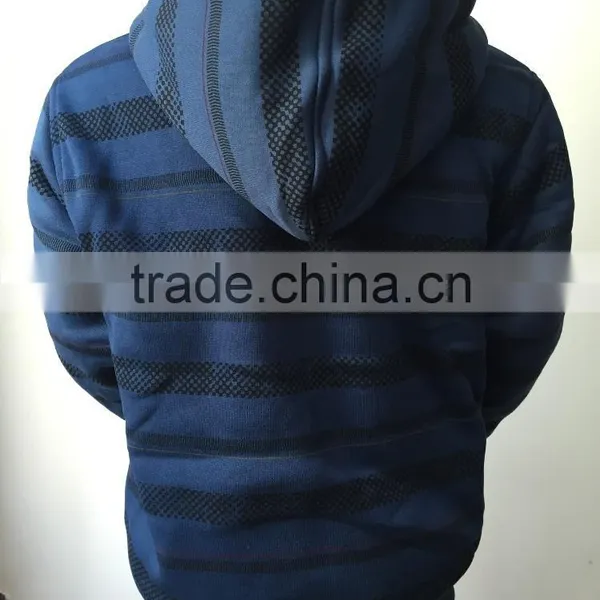 Manufacture Navy Blue Stripe Style Boy Baseball Jacket With Hoody photo-3