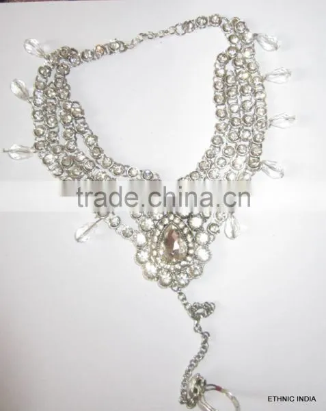 GOLD Tone Crystal PAYAL Anklets Pair With Toe Ring Barefoot Sandal photo-6