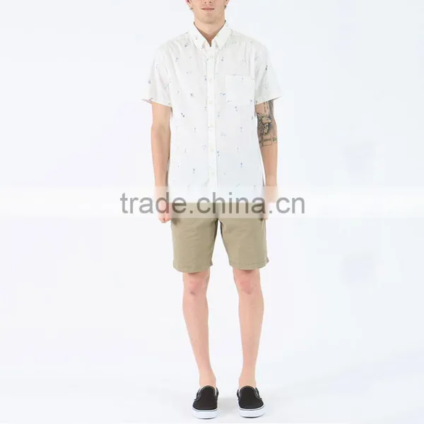 New Fashion Custom Button up Short Sleeve White Printed Shirts for Men photo-5