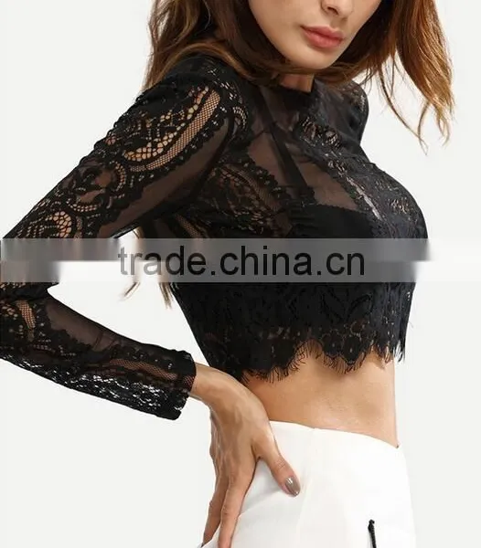Runwaylover 122 Ladies Sexy 2017 Fashion Lace Transparent Crop Tops photo-3