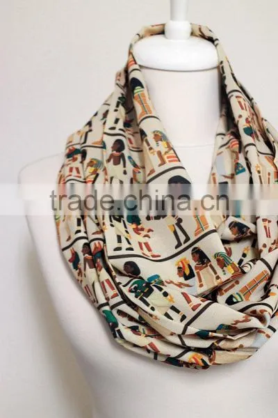 Antique Egyptian Pattern Infinity Scarf, Circle Scarf, Loop Scarf, Scarves, Shawls, Spring - Fall - Winter - Summer Fashion photo-3