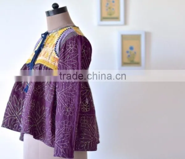Vintage Kantha Kediyu Style Jacket in Beautiful Vintage Colors ~ Small photo-4