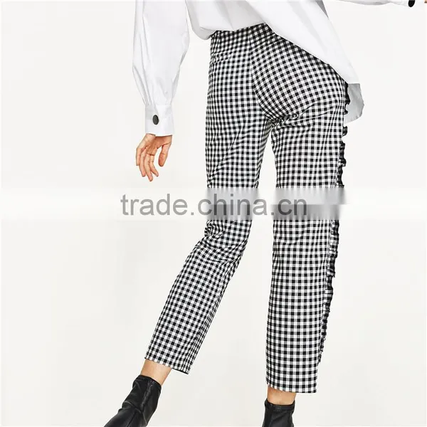 Spring Women Soft Slim Gingham Trousers photo-4