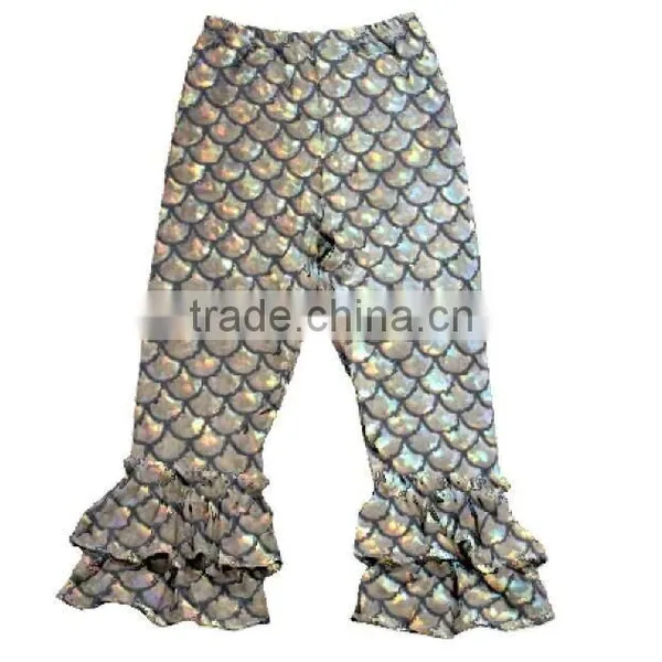 2016 Fashion Green Fish Scale Mermaid Tail Baby Girls Capri Legging Mermaid Capri Pants Ruffle for Kids photo-2