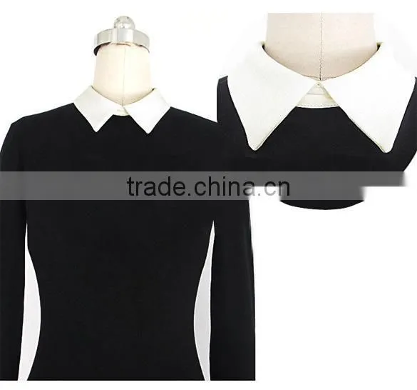 Fashion Double-breasted Lady Long Sleeve Formal Collar Pencil Dress For Office Design Formal Dress photo-4