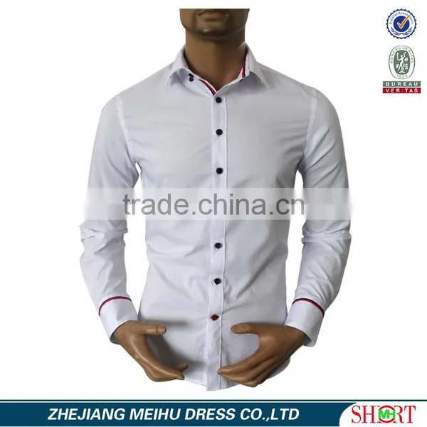 2017 Men's White Dress Formal Shirts With Contrast Color on Collar and Cuff photo-2