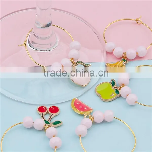 Glass Hoop Earrings Gold Plated At Random Enamel Fruit Wine Glass Wedding Charms photo-3