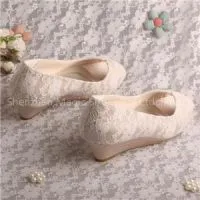 Low Heel Lace Bridal Shoes Wedge