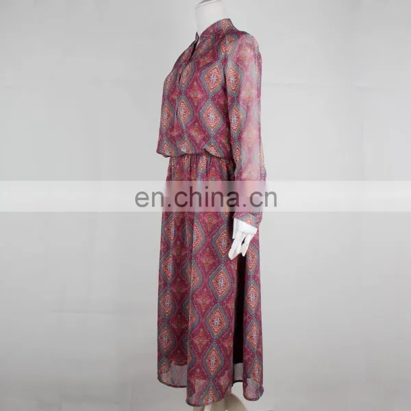 2015 New Fashion Style Ladies Print Chiffon Dress With Button Plachet photo-2
