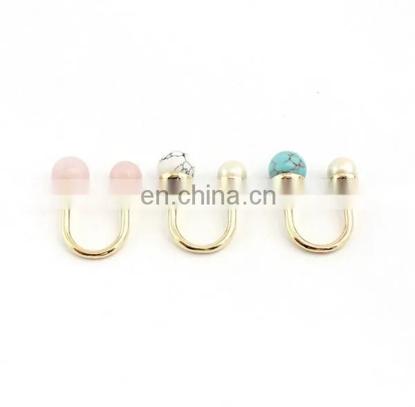 U-shaped Rose Quartz and Turquoise Pearl Rings Spring Travelling Rings photo-2