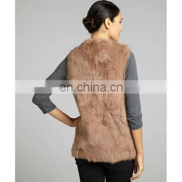Taupe Rabbit Fur V-neck Vest /quality Supplier+OEM+ODM photo-2