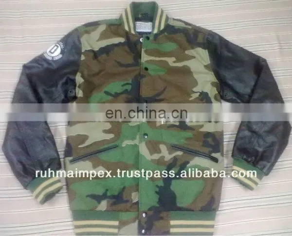 Camo Jacket With Leather Sleeves