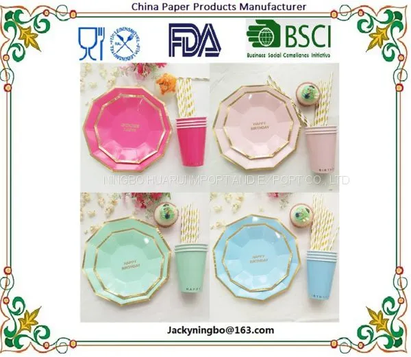 Metallic Foil Gold Tableware Baby Shower Wedding Decoration Birthday Party Paper Tableware Paper Plates Cups Straws