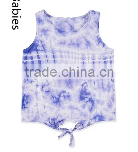 New Fashion Girls Tops 2016 Tie Dye Print Tank Top With Tie Hem