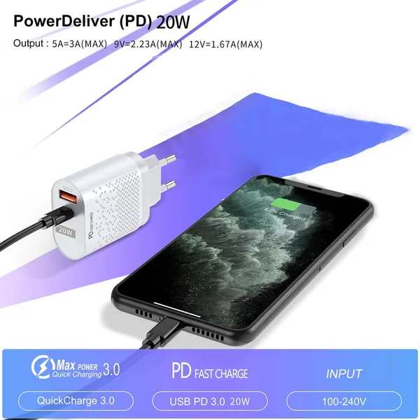 USB Type C Charger Mini Quick Charge 3.0 QC PD 20W Mobile Phone Charger for IPhone 12 Samsung Xiaomi Fast Wall Chargers photo-4