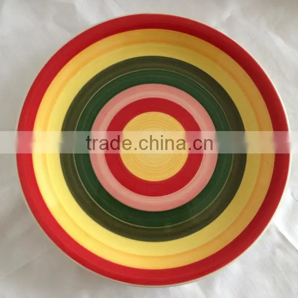 Rainbow Color Band Stoneware Handpainted Dinner Plate photo-3