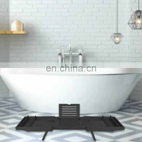 New Design Black Bamboo Bathroom Accessories Wood Luxury Bathtub Caddy Bath Tub Tray photo-3