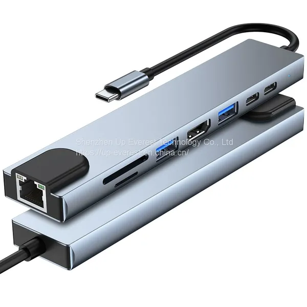 Алюминиевый сплав USB-хаб 8 в 1 Хаб HDMI*1+RJ45+USB3.0*1+USB2.0*1+micro SD*1+SD*1+PD*1+PD2.0*1 Хаб