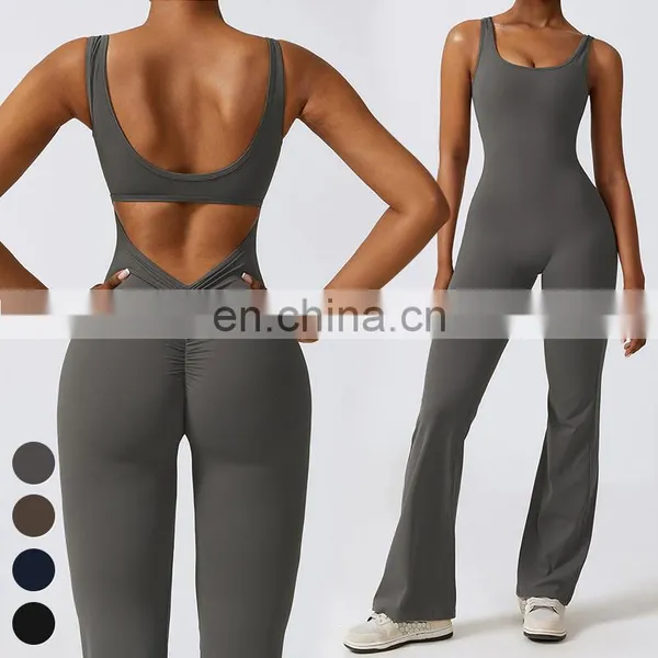 Custom Sexy Bodysuit Workout Wear Gym Fitness Bodysuit Sleeveless Racer Back Hollow Out One Piece Jumpsuits Women Yoga Jumpsuit photo-3