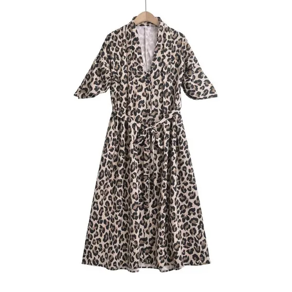 2025 Summer New Women's Bow Tied Animal Pattern Printed Shirt Dress