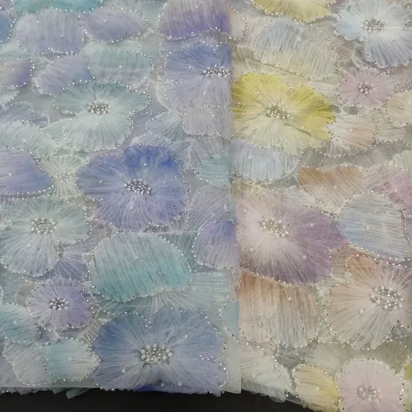 XW5296 Novel Designs Tape Embroidery Ribbon Lace Fabric With Beads Bridal Fabric photo-3