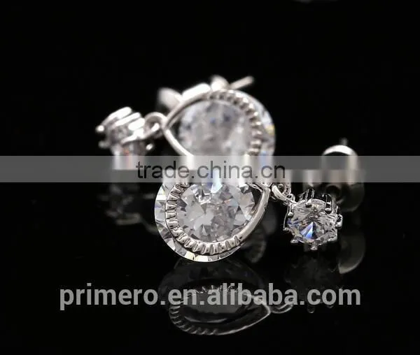 18K White Gold Filled Hot Cubic Zircon Women Earrings Dangler Bali Jewelry photo-5