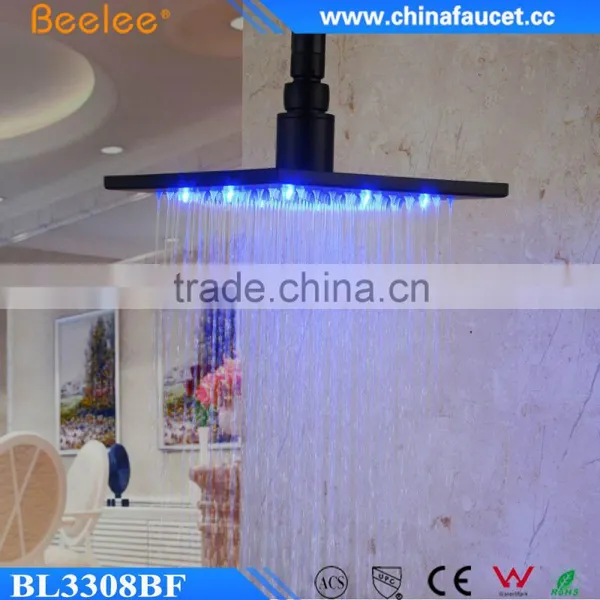 8 Inch Bathroom Mist Fall Black Painted Stainless Waterfall LED Light Head Shower photo-4