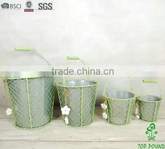 Round Barrel Decorative Green Metal Planters photo-2