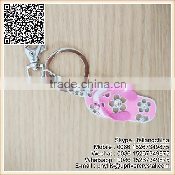 Factory Sale Key Jewelry New Style Pink White Flip Flop Keychain photo-2