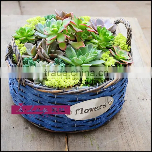 Round Wood Chip Blue Flower Basket photo-4