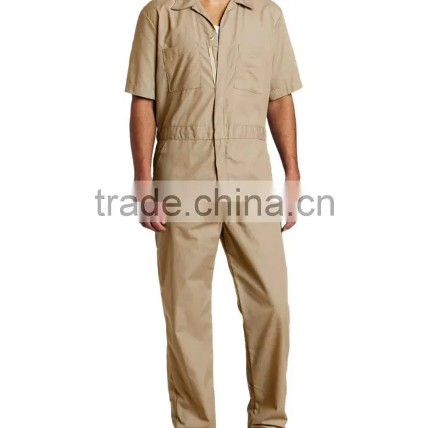 China Supplier 60% Cotton 40% Polyester Poplin Fire Retardant Large Back Pockets Men's Short Sleeve Khaki Coverall photo-2