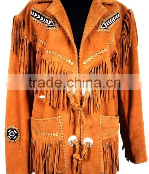 Dark Orange Color Suede Leather Western Jacket