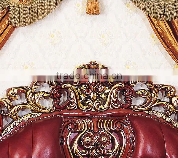 Antique Classic Red Color Solid Wood Wedding King Size Bed, Wedding Bedroom Furniture(MOQ=1 SET) photo-2