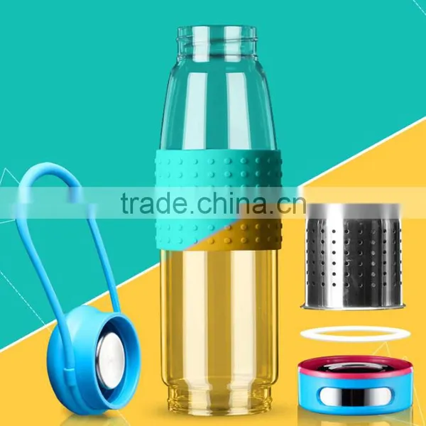 Haonai Promotional Borosilicate Sports Filter Water Glass Bottle With Silicon Sleeves photo-5
