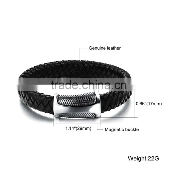 China Supplier Jewelry Silver Titanium Steel Punk Mens Rope Bangles Cow Leather Braided Cuff Bracelet photo-5