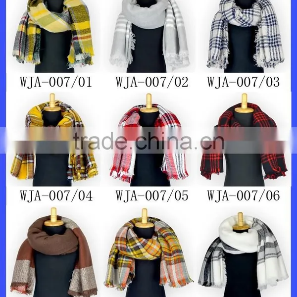 Yellow Blue White Checks Designs Scarf and Shawls Wholesale Women Scarf Pashmina photo-4