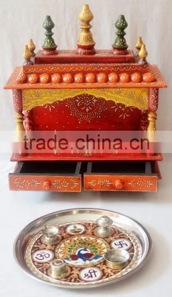 Hand Painted Wooden Temple With 2 Drawers photo-6
