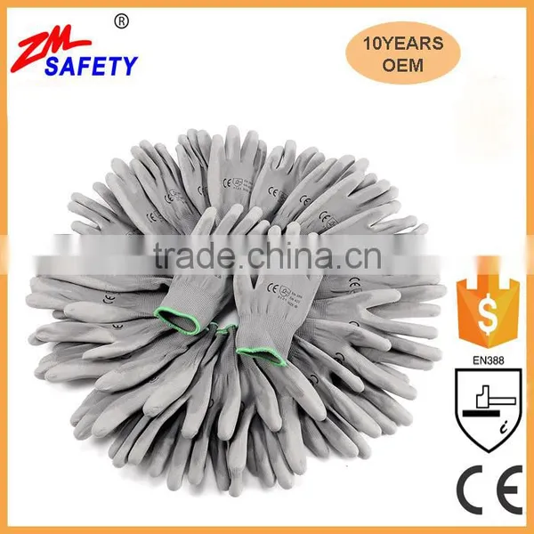 EN388 Certified Green Polyester Shell Green PU Dipped Glove for Mechanic Workplace Safety photo-6