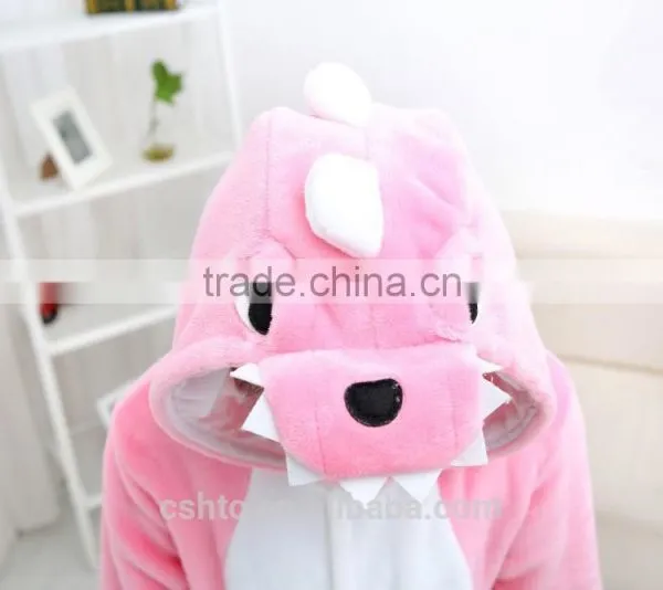 Flannel Cartoon Adult Animal Jumpsuit Animal Pajamas Jumpsuit Pink Dinosaur Design photo-3