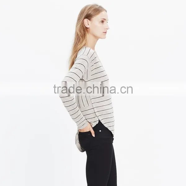 Women Long Sleeve t Shirt V-neck Tee in Double Stripe photo-2