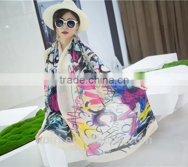 2016 Women Winter Long Scarf Shawl Spring Autumn Female Blue Silk Scarves Printed Summer Silk Beach Cover photo-5