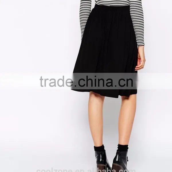 Latest Skirt Design Midi Skater Skirt Fashion Pleated Stretch Lady Skirt photo-3