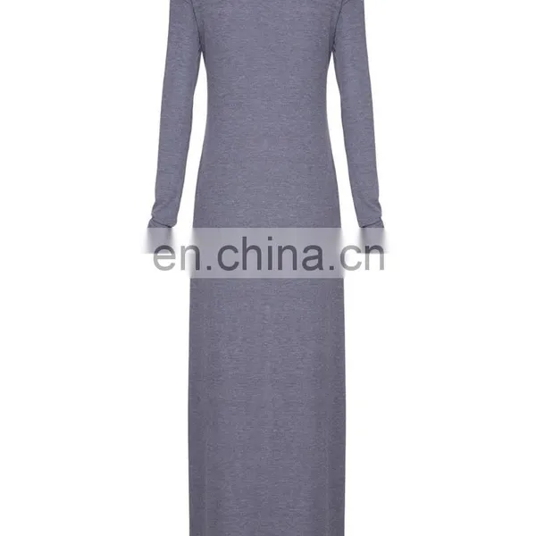 CHEFON Grey Slim Fit Jersey Maxi Dress Long Sleeve