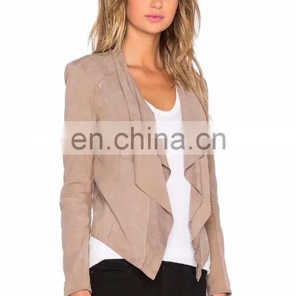 Latest Design Open Front Asymmetric Hem Original Leather Jacket photo-3