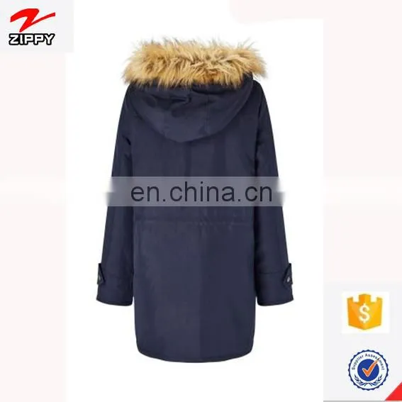 Dongguan Manufacturer Professional Customization Freestyle Women's Navy Parka With Fur Hood Ladies Warm Long Jacket photo-3