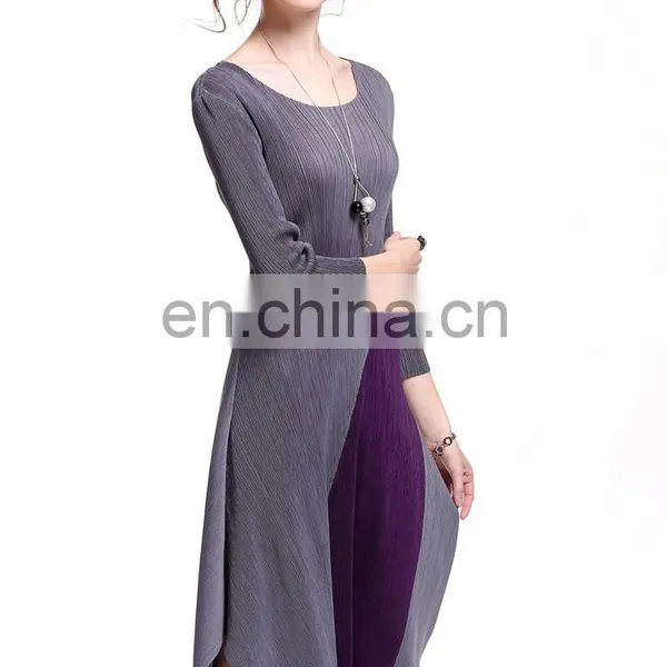 China Manufacter Round Neck Slim Pleat Dress Women Daily Wear Irregular Hem Dress photo-2