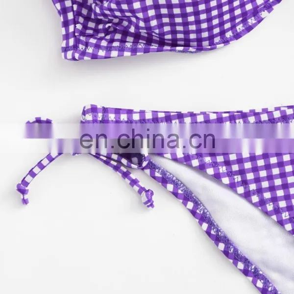 Tie Side Halter Gingham Print Bustier Bikini Set photo-4