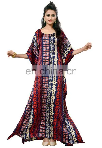 2017 India Ethnic Wear Pritned Kaftans / Womens Casual Wear Long Japan Satin Silk Kaftans / Beach Wear Kaftans photo-3