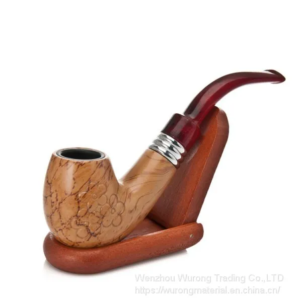 145mm Length Wooden Resin Short Tobacco Pipe With Yellow Flower Engraving Head for Smoking photo-5