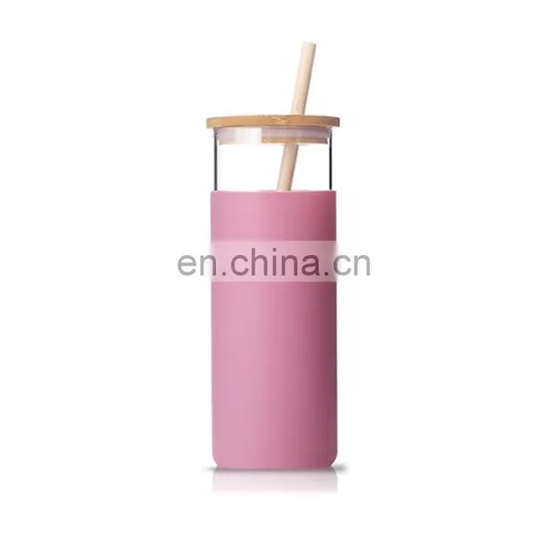 Unbreakable Custom Made Logo Borosilicate Glass Water Bottle Eco Friendly Straight Tumblers Cup Mug With Silicone Sleeve photo-2